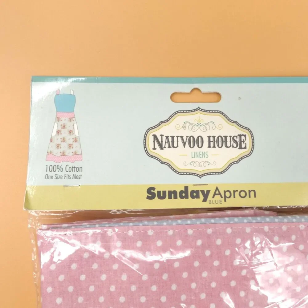 Sunday Apron Blue Roses Polka Dots Print Cotton Retro Ladies Cottage